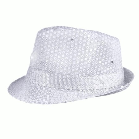 Endless Games Light Up LED Flashing Fedora Hat with Sequins, White EN3335760